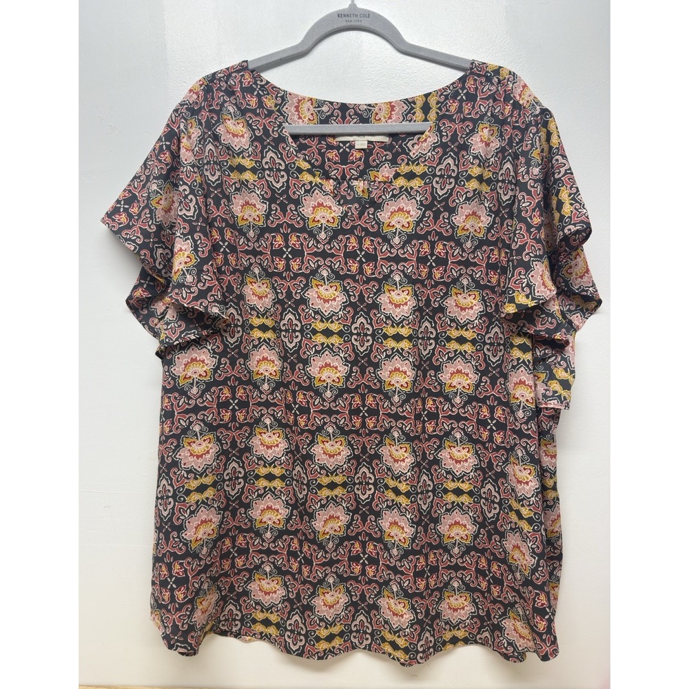 Loft Ann Taylor Floral Garden Peach Pink Flutter Sleeves Blouse Plus Size 24 #57